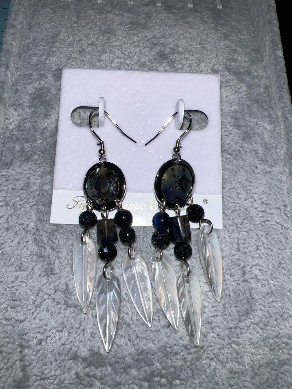 Abalone and mixed gemstone Dangle Feather Earrings